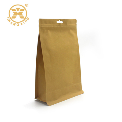 Kraft Flat Bottom Compostable Coffee Bags With Valve 16oz