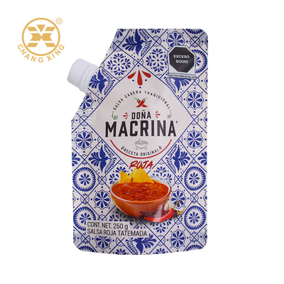 Custom Food Grade Stand Up Spout Pouch Seasoning Sauce Pouch With Spout For Chili Paste Tomato Sauce Salad Dressing