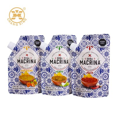 Custom Food Grade Stand Up Spout Pouch Seasoning Sauce Pouch With Spout For Chili Paste Tomato Sauce Salad Dressing