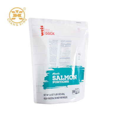 Gravure Printing Food Grade Packaging Bag Laminated Zipper Pouch With Transparent Window  For salmon Fresh Meat