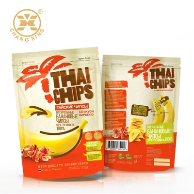 Gravure Food Grade Banana Snack Packaging Bags Stand Up Thai Chips Plastic Zip Lock