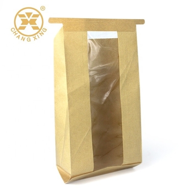 BOPP Bakery Sandwich Packaging Brown Kraft Paper Bags Square Bottom With Window SGS