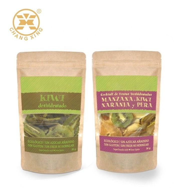 Customizable Dry Fruit Packaging Bags Food Grade Kraft Paper With Zipper