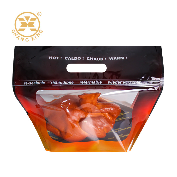 Custom Handheld Hole Roast Chicken Packaging Bag Plastic Roast Grilled Chicken Bag With Zipper