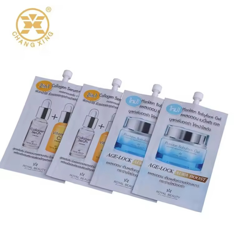 Gravure VMPET Cosmetic Grade Plastic Bag With Spout For Skincare Cream Lotion Hand Soap Sunscreen Packing Bags