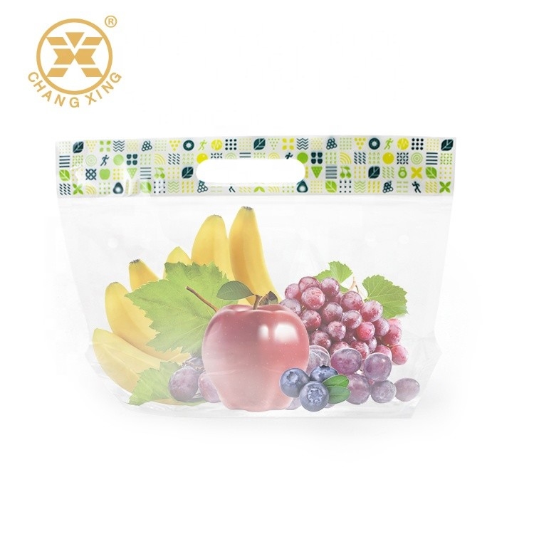 0.5kg Fruits Vent Stand Up Zipper Pouch Clear Plastic Bags For Packaging With Handle Zipper