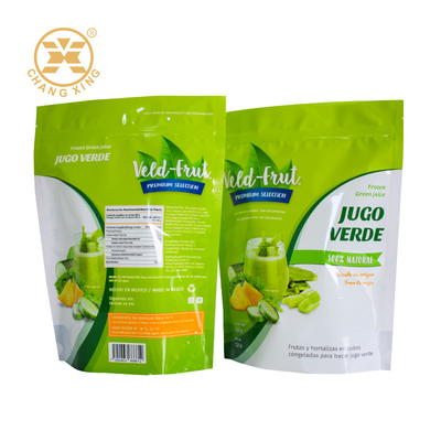 Custom Printing Sealed Plastic Packaging Bag With Zipper For Green Fruit Juice Frozen Food