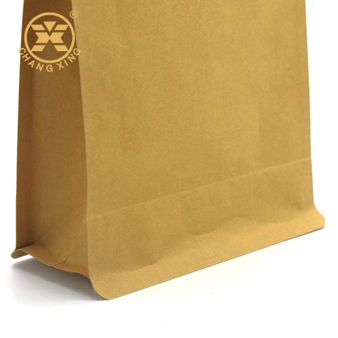Square Flat bottom Compostable Kraft Paper Coffee Bags With Pocket Zip